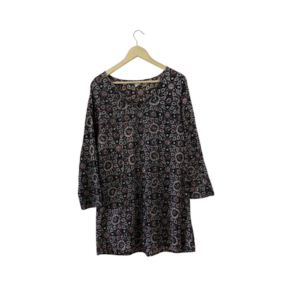 Mata Traders Medium Dress Ethnic Roll Tab Sleeves Shift Tie Neck Womens